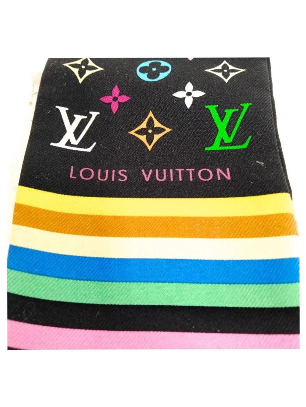 Authentic Louis Vuitton Multicolor Monogram Silk Bandeau Scarf